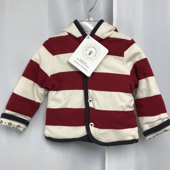 Burt's Bees Baby Other - Burt's Bees Baby Hooded Jacket 6-9 Months Red White Stripe Organic Cotton